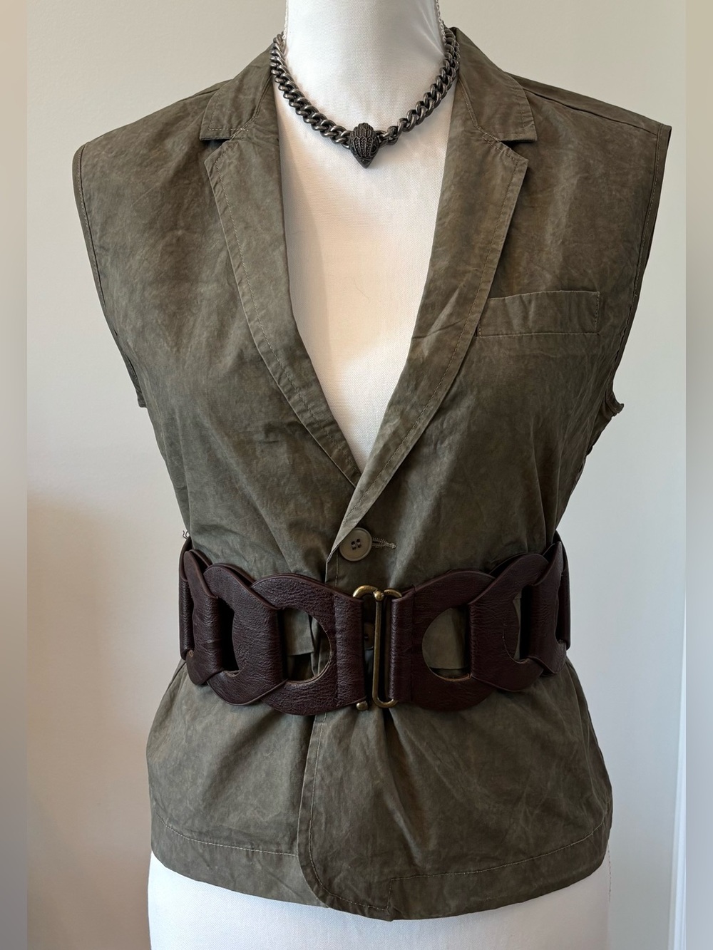 NSF Olive Green Cotton Vest, Size 4, 100% Cotton, Safari, Oil Cloth, Grunge, 90s